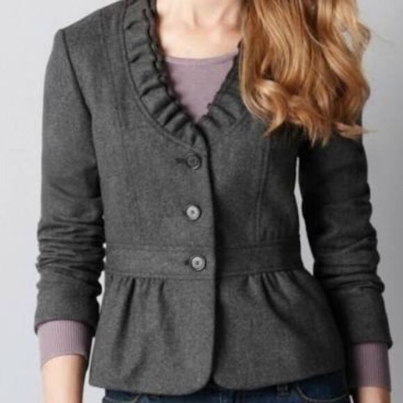 LOFT Petites Grey Woven Peplum Wool Blend … - Picture 1 of 8